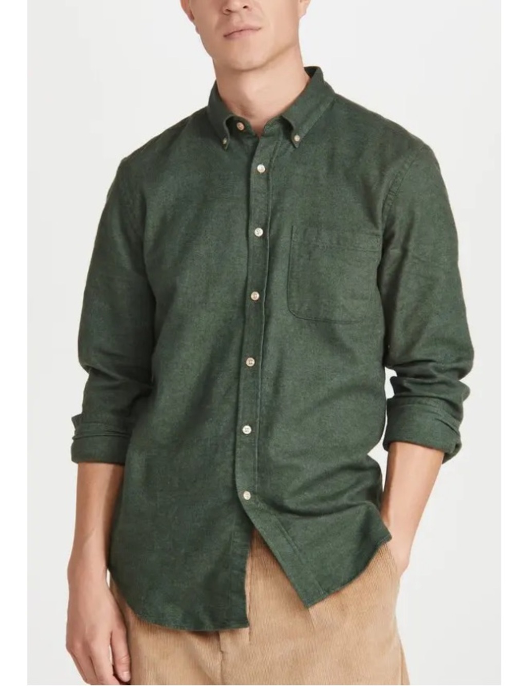 Portuguese Flannel Teca Brushed Flannel Button Down Shirt - Moss Green - Picture 3 of 7